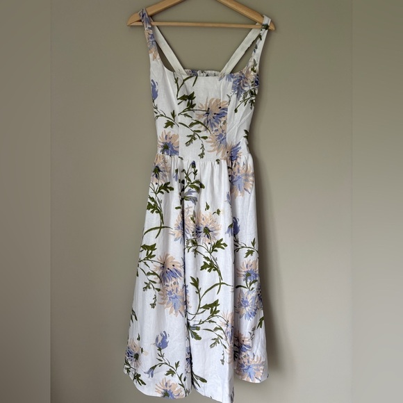 NEW Reformation Janu Midi Linen Dress Serenity White Blue Floral | US 2 / UK 6 - Picture 7 of 15